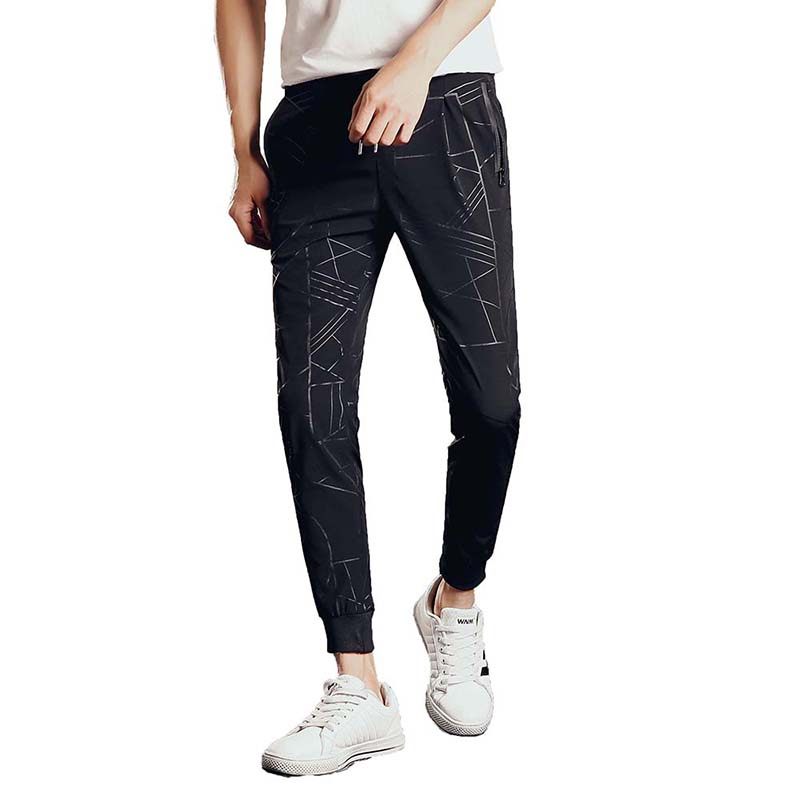 New men's sport casual slim fit business Korean fashion print stripe zipper pocket