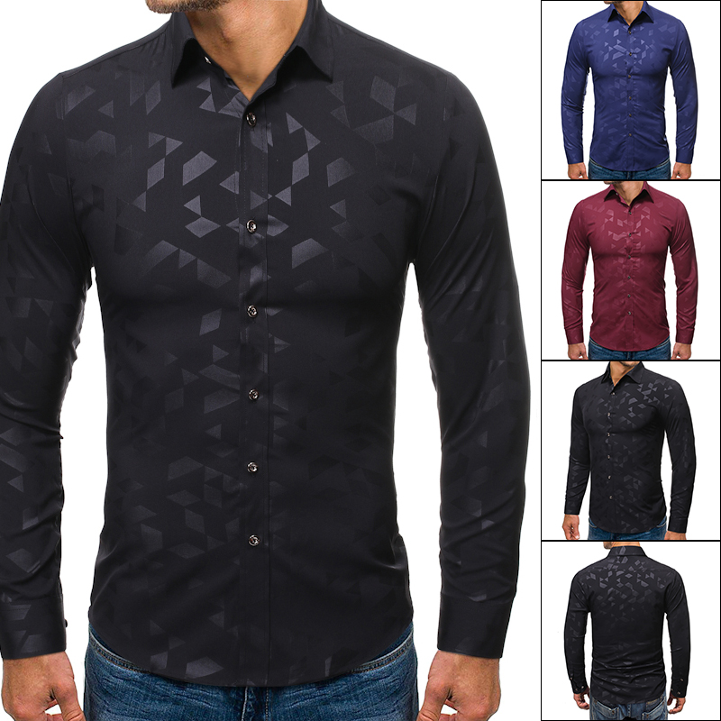 New fashion versatile gilded casual Lapel men's long sleeve flower shirt fashion stand collar men's wear