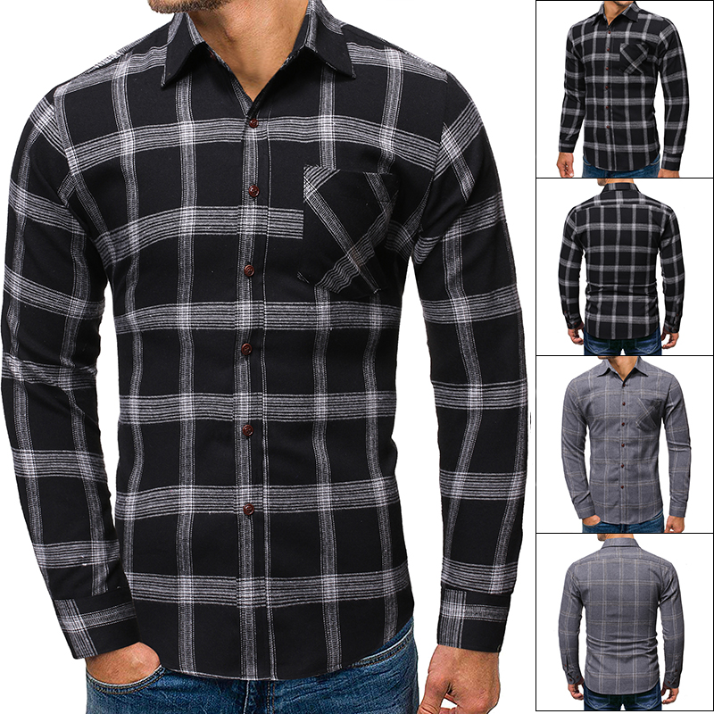 All cotton ground wool youth leisure single pocket comfortable slim foreign trade large size Plaid Shirt