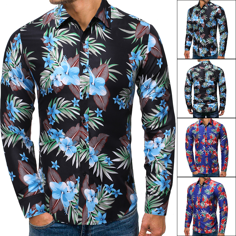 Express Amazon spring and autumn new men's foreign trade long sleeve flower shirt