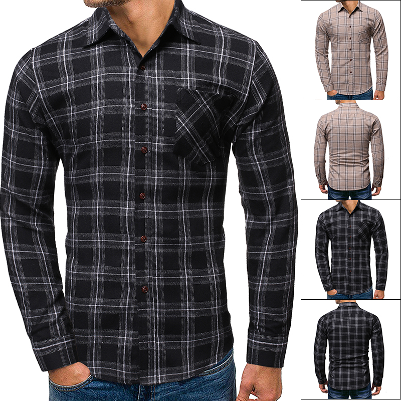 All cotton ground wool youth leisure single pocket comfortable slim foreign trade large size Plaid Shirt