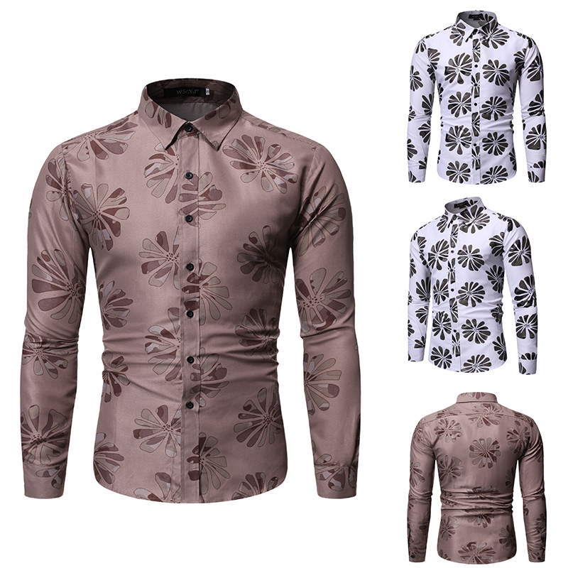 New style men's fashion printed Lapel men's long sleeve floral shirt loose size