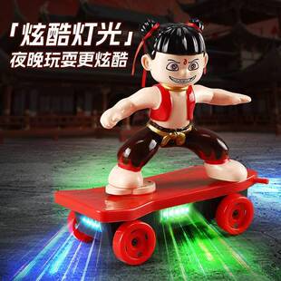 爆款哪吒蜘蛛侠特技翻滚滑板车声光音乐电动玩具男孩益智儿童玩具
