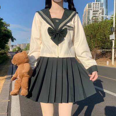 秋季新款胡桃木jk松沢高原创jk制服水手服校供感学院墨绿奶白秋季