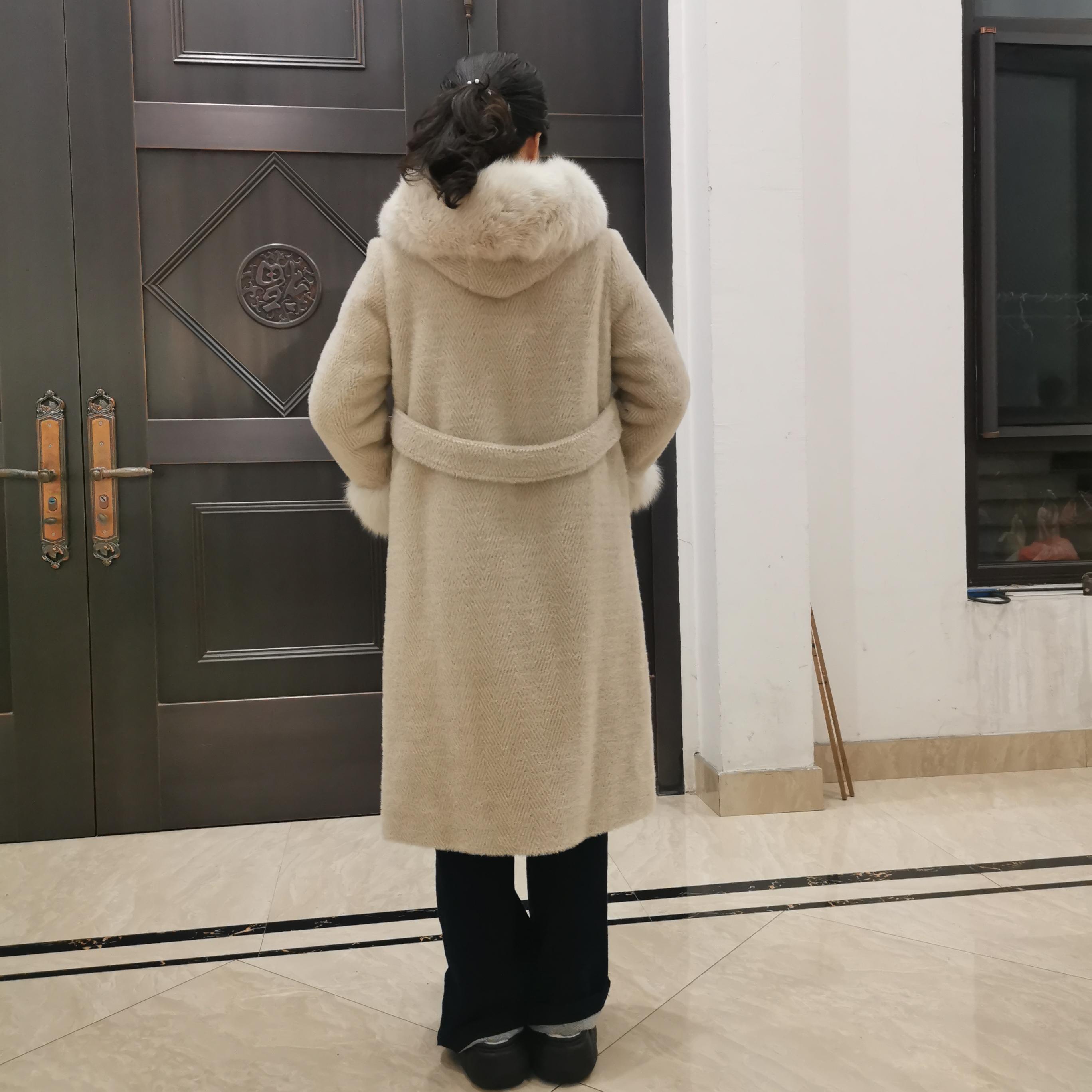 特价皮毛一体大衣仿水貂毛女狐狸毛领欧貂绒过膝长款皮草加棉外套
