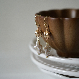 复古小众个性 Faith天然巴洛克珍珠十字架耳环法式 耳坠 Power