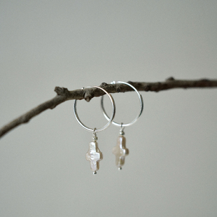 复古小众个性 Faith天然巴洛克珍珠十字架耳环法式 耳坠 Power