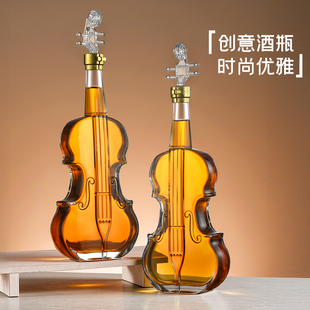 创意2斤小提琴造型玻璃酒瓶空瓶密封白酒瓶摆件装饰酒瓶洋酒瓶子