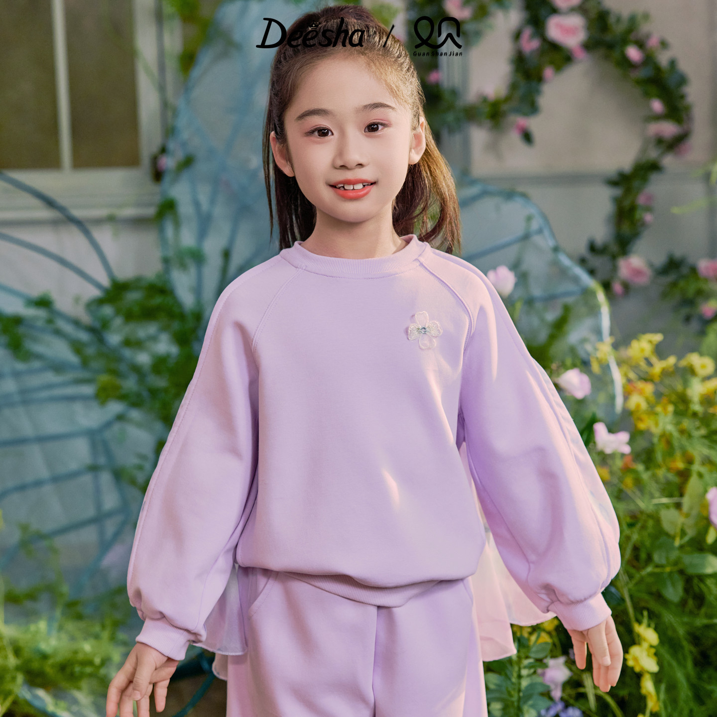 笛莎官方童装女童套装春季新款大童女孩儿童洋气国风卫衣两件套