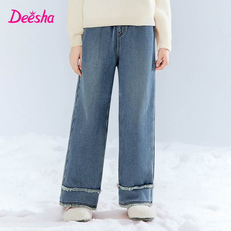 笛莎童装女童加绒牛仔裤休闲裤冬季新款中童女孩儿童水貂绒阔腿裤,童装/婴儿装/亲子装,裤子,淘宝优惠券,粉丝福利购,淘宝优惠卷