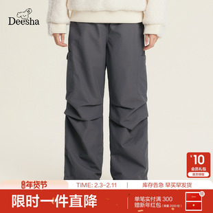 笛莎官方童装女童青少年裤子冬季新款大童女孩学生加绒宽松工装裤