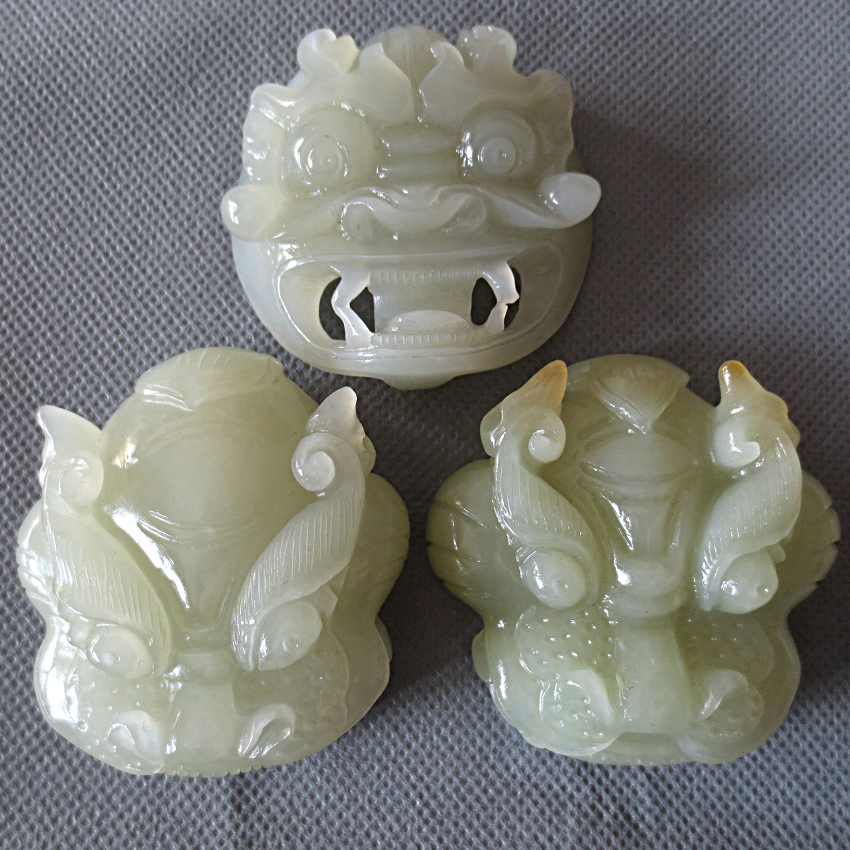 祥瑞 天然新疆和田玉羊脂白玉糖白玉鬼头腰件腰带扣收藏级礼品