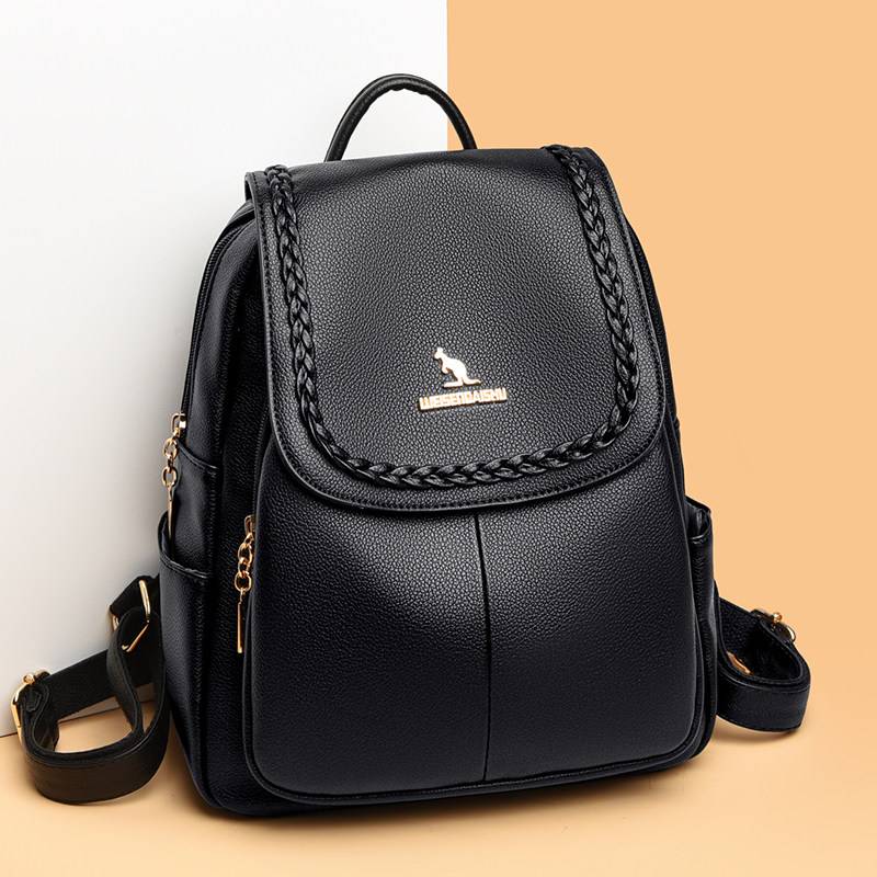 威森袋鼠双肩包女真皮2022新款时尚背包中年妈妈旅行包软皮大容量