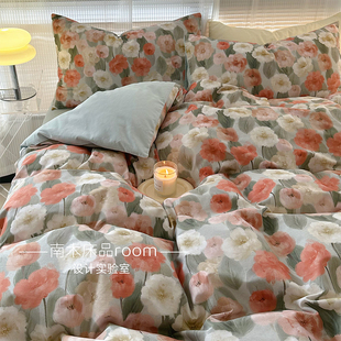 予香|浪漫艺术感油画风花朵加厚全棉磨毛四件套1.8m纯棉秋冬床品