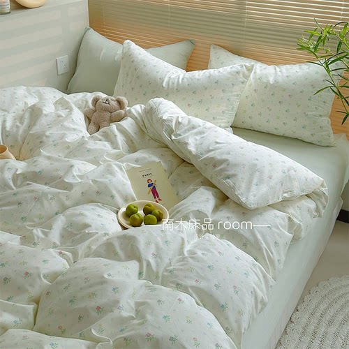 ins清新绿色小碎花全棉床品干净