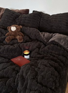 慵懒冬季｜ins简约高级感黑灰色加厚牛奶绒四件套1.8m保暖泰迪绒