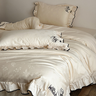 故里逢春|浪漫花边全棉100支长绒棉四件套1.8轻奢提花纯棉床品
