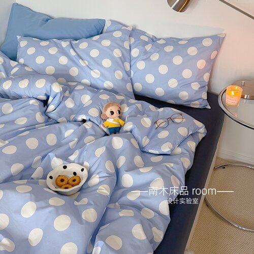 ins简约蓝色圆点全棉水洗棉床品