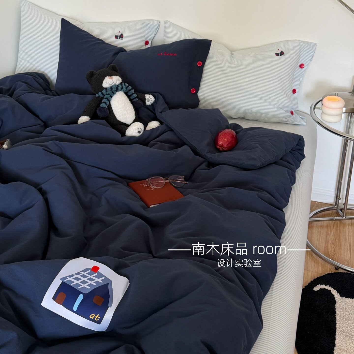 沉浸深海|ins治愈深蓝混搭全棉水洗棉四件套1.8床笠纯棉男生床品