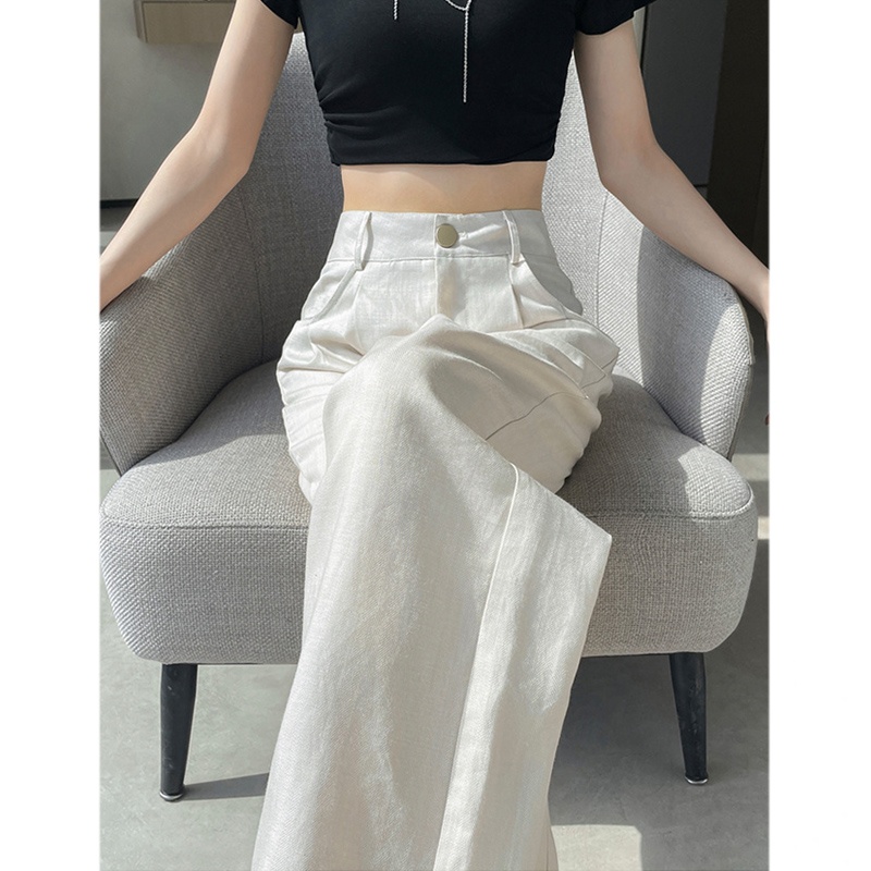 冰丝棉麻阔腿裤子女春夏薄款2025新款高腰垂感休闲裤直筒窄版西裤