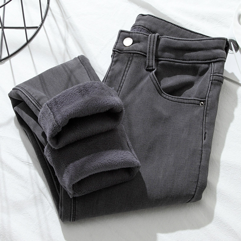 烟灰色加绒牛仔裤女秋冬2025年新款高腰保暖显瘦紧身小脚铅笔长裤,女装/女士精品,大码裤装,淘宝优惠券,粉丝福利购,淘宝优惠卷