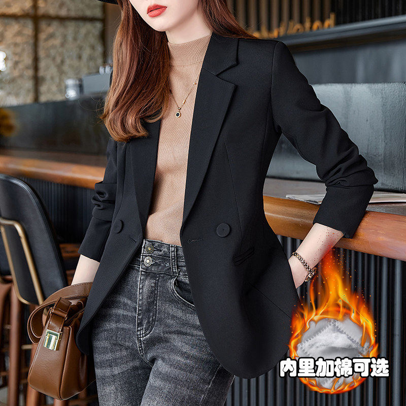 加厚黑色西装外套女春秋小个子2026新款修身显瘦气质短款休闲西服