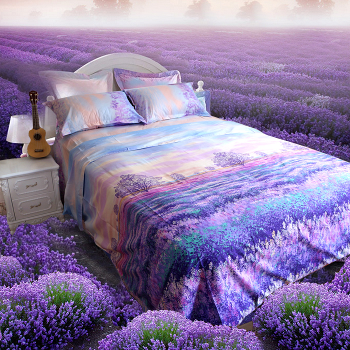 薰衣草贡缎纯棉全棉斜纹印花四件套专柜同款床单被套枕套单件包邮