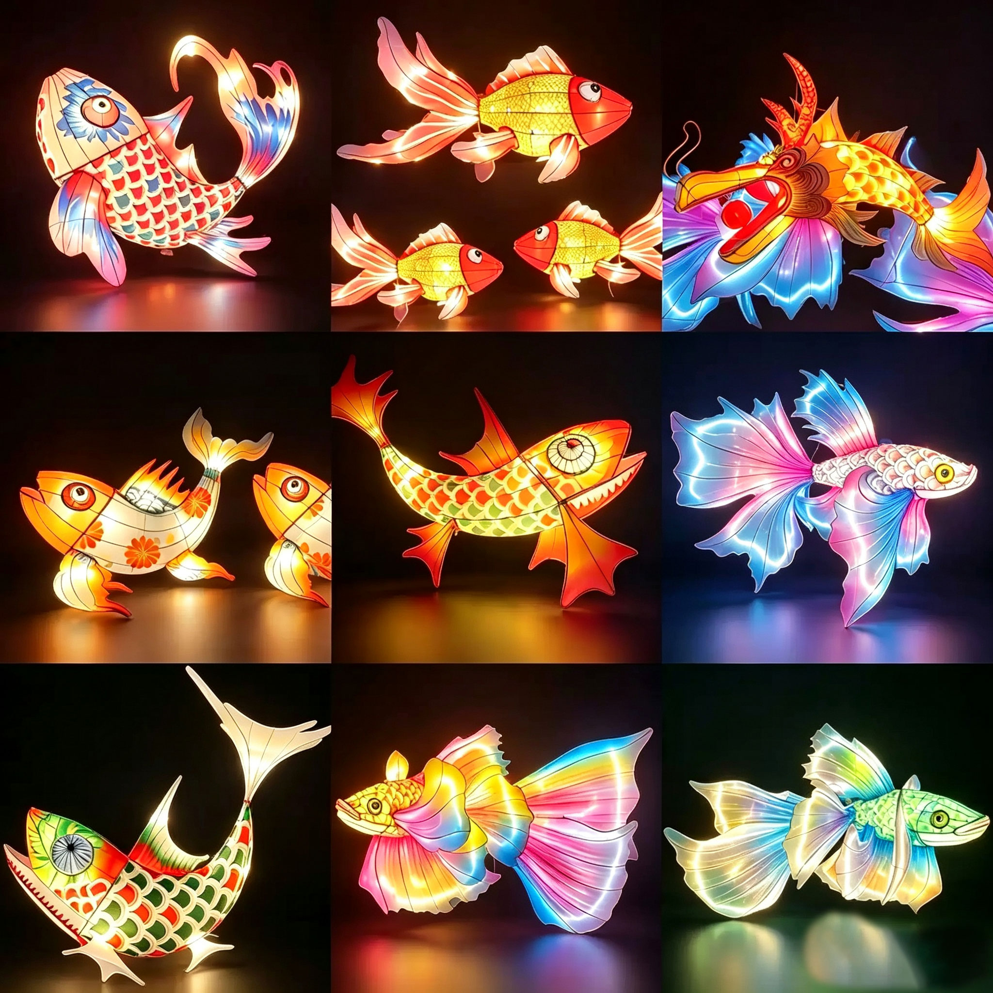 中秋鲤鱼花灯LED发光绸缎手工制作节日装饰室外灯笼