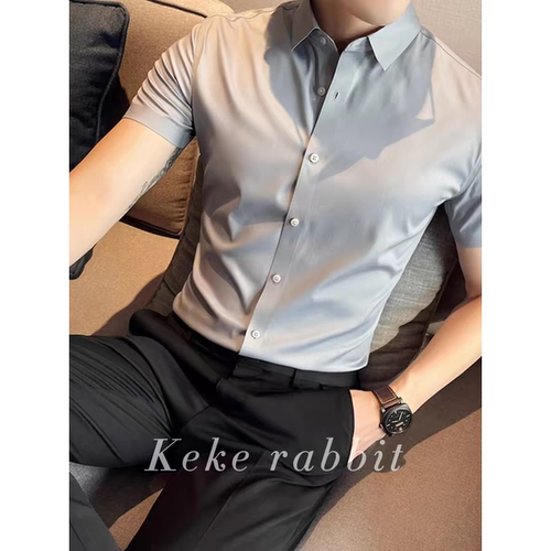 男士衬衫夏季新款冰丝短袖抗皱休闲商务正装修身高级感衬衣寸衣