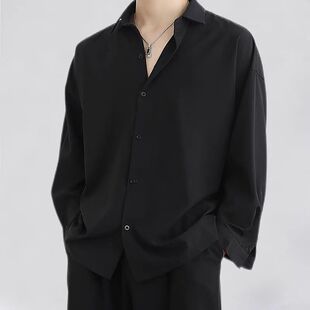垂感港风纯色衬衣加大码 男春夏季 宽松弹力胖子衣服 衬衫 冰丝长袖
