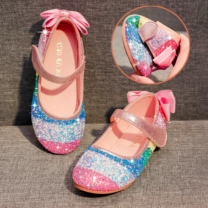 女童公主鞋春秋季新款儿童彩虹水晶鞋小女孩韩版软底豆豆鞋平底鞋