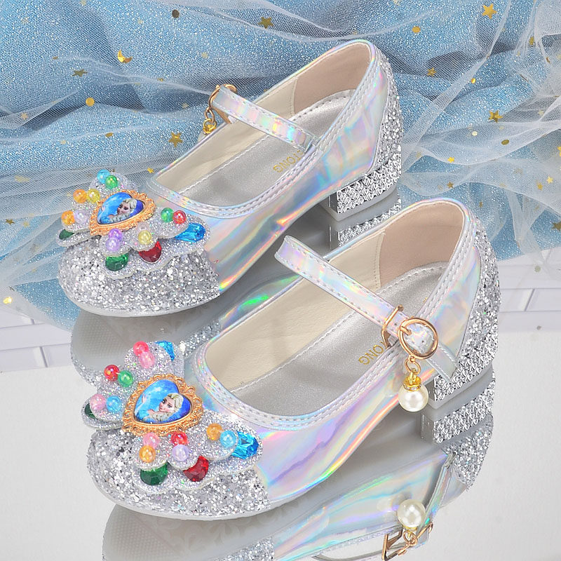 公主鞋女童2026新款春季秋鞋小女孩水晶鞋银色走秀软底儿童高跟鞋