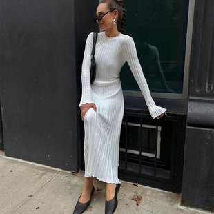 knit dress Long tight pit stripe skirt sleeved long