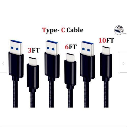 type c Charger,3 Pack Cable 1M 2M 3M S10 S9 S20 Android usb