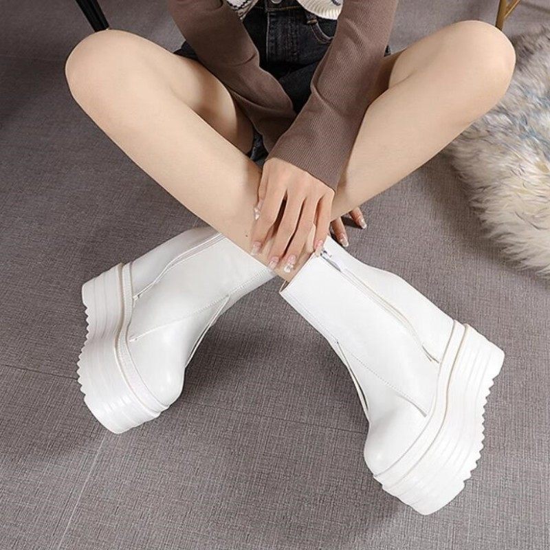 15CM超高跟鞋坡跟短靴内增高厚底马丁靴秋冬季新款恨天高白色女靴,女鞋,马丁靴,淘宝优惠券,粉丝福利购,淘宝优惠卷