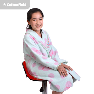 棉田泡泡DOT纯棉浴袍 睡袍 毛巾料童袍全棉吸水21204-GR
