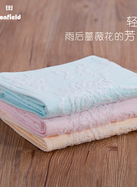 棉田雨后蔷薇纯棉女士毛巾全棉柔软吸水亲肤纱布提花面巾M21001
