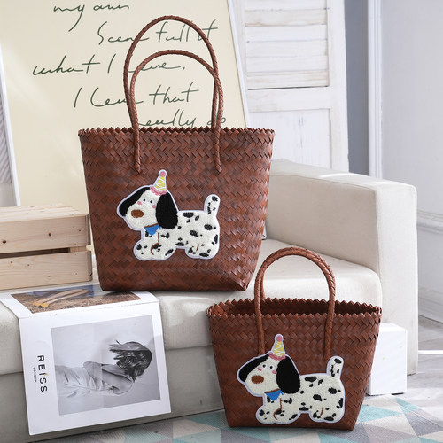 卡通腊肠狗藤编手提包大容量