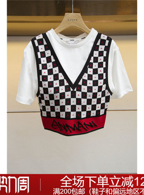 专柜正品春夏时尚格子O326002C恩曼琳针织上衣1580元