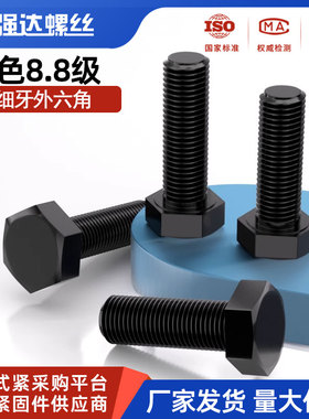 8.8级黑细牙外六角螺栓加长螺丝钉 M8M10M12M14M16M20x1*1.25*1.5