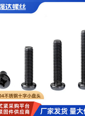 黑色304不锈钢十字小盘头螺丝钉GB823圆头机牙螺栓M2M3M4M5M6M8mm