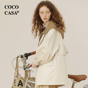 cococasa设计感工装小个子短款风衣女2023秋新卡其色欧货抽绳外套