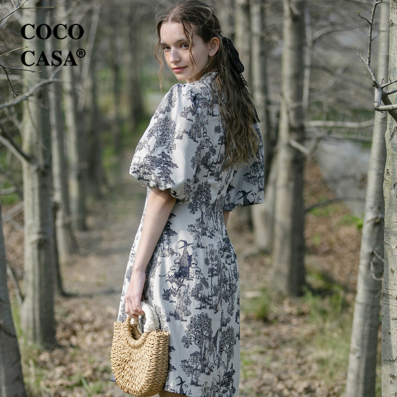 cococasa原创设计新中式旗袍连衣裙女2023夏新手绘国潮风大牌裙子