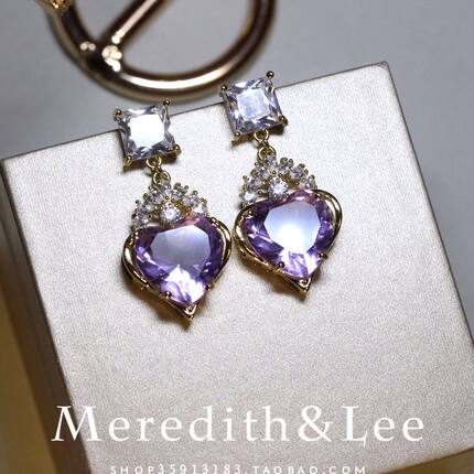 Meredith&Lee甜美浪漫紫色爱心轻奢小众设计感清新氛围感气质耳环