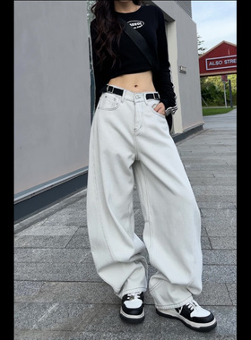 11229美式复古巴家纯色2025春街头百搭直筒宽松牛仔裤女