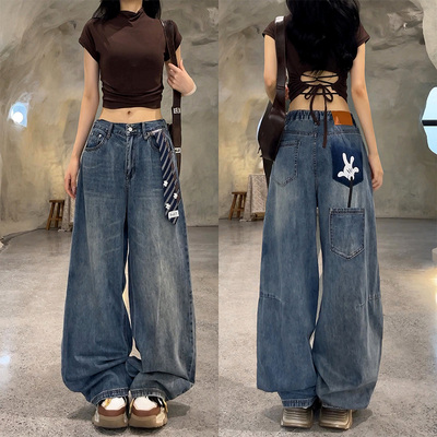 31002做旧复古美式领带牛仔裤2025年夏季新款宽松百搭弯刀裤长裤