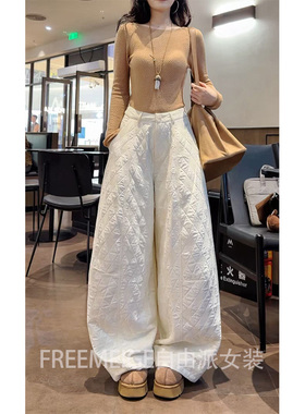 现货59993菱形格气球裤棉裤2025年冬季新款保暖宽松弯刀休闲裤