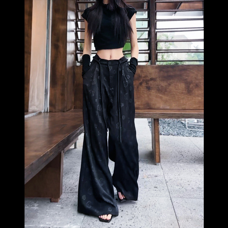 现货 31126冰爽阔腿裤2025年超薄春夏新款高腰玫瑰花朵休闲西裤