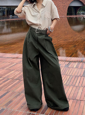 （现货清仓）88219老钱风通勤休闲时尚宽脚工装裤女直筒休闲裤