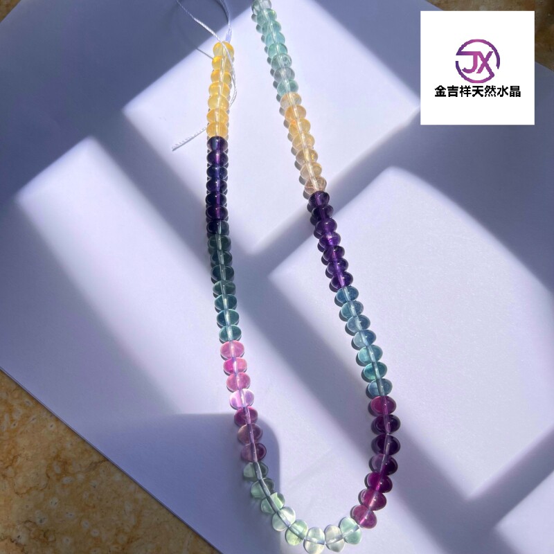 天然彩色萤石算盘珠5*8毫米diy手链项链半成品首饰四色渐变无优化